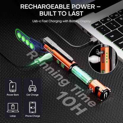 EDC Flashlight Rechargeable,800 Lumen Small Flashlight with Magnetic Clip & Base, 11 Modes LED Flashlight,Glass Breaker&Bottle Opener, USB-C Flashlight for Working,Home and Emergency