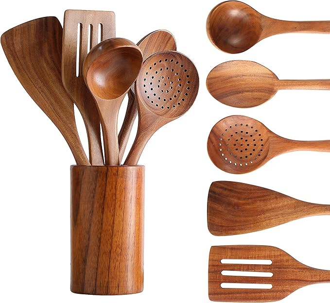 6Pcs Wooden Spoons for Cooking, Wood Kitchen Utensil Set