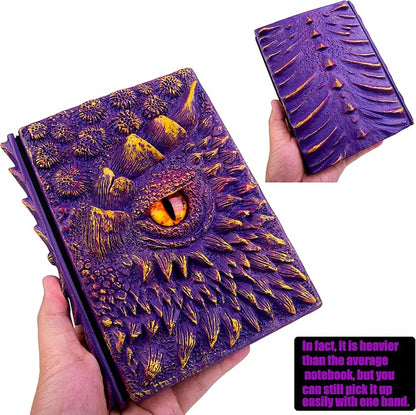 3D Dragon Eye Embossed Journal,Resin Engraving Notebook,Dnd notebook for Dragon Lovers ，Blank Paper,Hardcover Travel Notepad for Writing,Sketchbook,Collection,Gift,Decoration A4 and A5 Size (A5-Purple-Lined-Brooch)