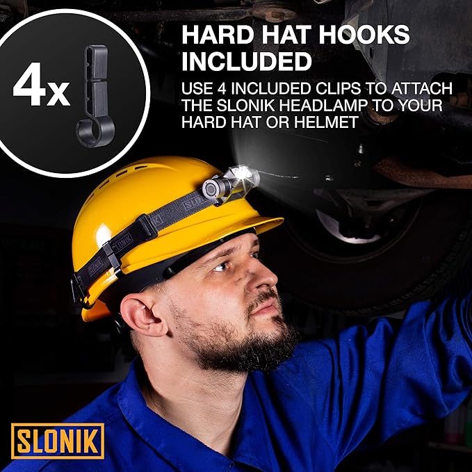SLONIK Rechargeable Headlamp for Adults - 1000 Lumens Super Bright 60 ft Beam LED Flashlight - Lightweight, Heavy-Duty, IPX4 Waterproof Hard Hat Light - Camping Gear, Running Headlight, Gray