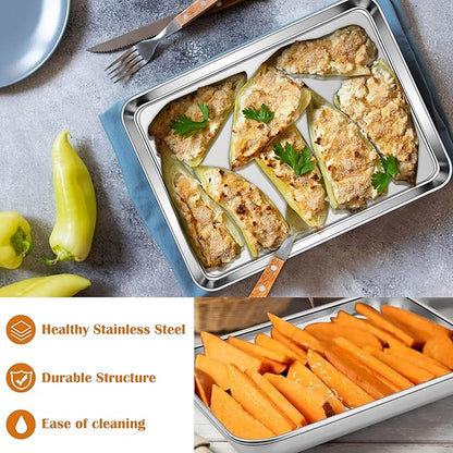 E-far Small Baking Sheet Set of 2, 10.5”x8.3” Stainless Steel Cookie Sheets Pans