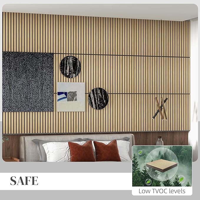 HOMCOM 4 Pack 3D Acoustic Panels, Wood Slat Wall Paneling