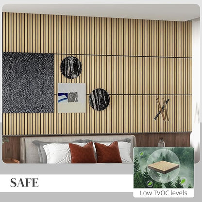 HOMCOM 4 Pack 3D Acoustic Panels, Wood Slat Wall Paneling