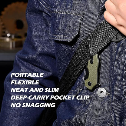 Hightron Mini Ventura Flipper Pocket Knife, 2.85" D2 Blade and Ergonomic G10 Handle, EDC Folding Knives for Camping Survival Hiking tool for Men Women (Green-B)