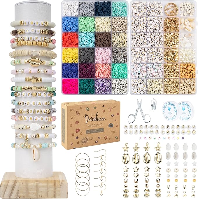 Deinduser Bracelet Making Kit, 7200 Pcs Clay Beads, 24 Colors Polymer Clay Beads for Bracelet Making, Jewelry Making kit with Gift Pack for Adults, Clay Bead Bracelet Kit