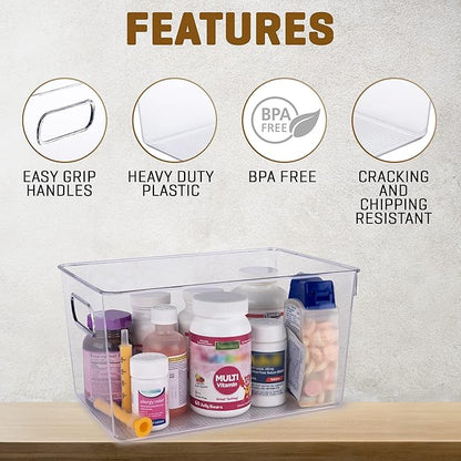 Clear Plastic Storage Bins, Pantry Organizers and Storage or Kitchen Organization and Storage Containers Bins for Organizing, Fridge, Freezer, Bathroom, Pantries, Refrigerator, Cabinet Organizer Bin