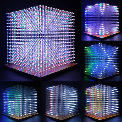 Mini 3D Led Cube DIY Electronics Kit Soldering Project Kit (3D16MINI-MULTI4-KIT)