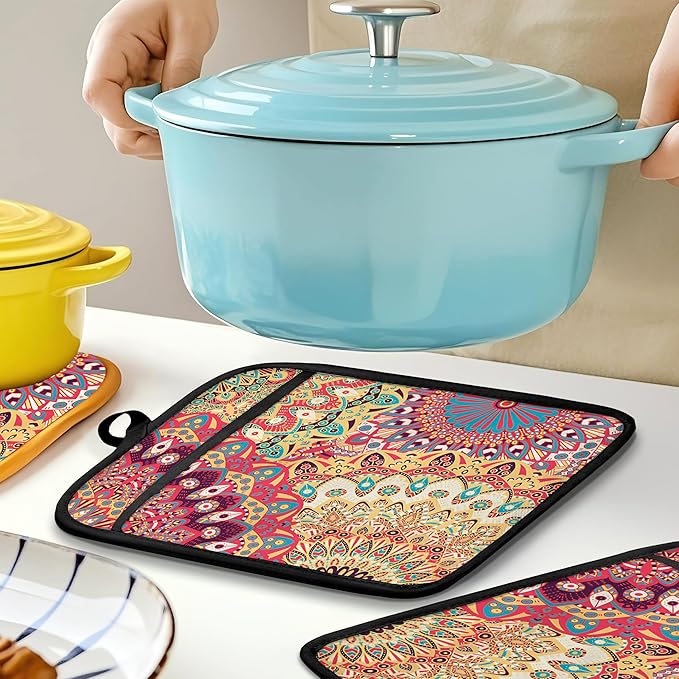 Colorful Abstract Mandala Floral Pot Holders
