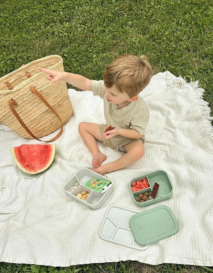 Ullabelle Leak Proof Bento Box Food-Grade Silicone Bento, BPA, Phthalate, Lead, & PVC Free - Bento Lunch Box for Daycare, Kids, & Adults - Leak Resistant Sets With Lids Snack Box Container (Beige 4)