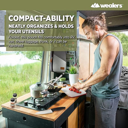 Camp Kitchen Cooking Utensil Set Travel Organizer Grill Accessories Portable Compact Gear for Backpacking BBQ Camping Hiking Travel Cookware Kit Water Resistant Case