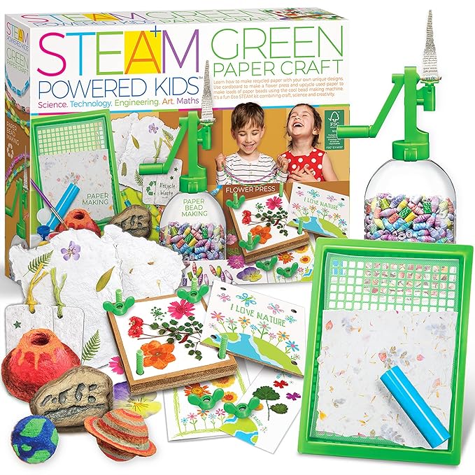 4M - STEAM Green Paper Crafts - Make Recycled Papers, Flower Pressing Art - Eco-Friendly STEAM Craft Paper Kit for Kids Ages 5+ - Learn Sustainability Through Creative Activities