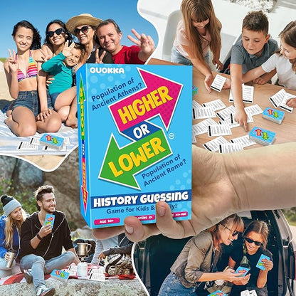 QUOKKA History Board Game for Kids 10-14 Year Olds - Family Card Game for Kids and Adults - Higher or Lower | Guess Fun Questions | Easy to Learn | 2 + Players - Challenge Game for Family Night