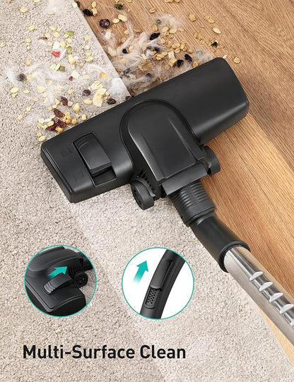 Aspiron Canister Vacuum Cleaner, 30Kpa Bagless Vacuum Cleaners, 3.7QT Large Dust Cup, Double HEPA Filter, Retractable Cord, 1600W Lightweight Vacuum Cleaner with 5 Tools for Hard Floors, Persimmon