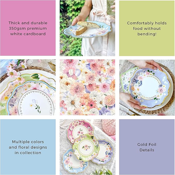 Kate Aspen Tea Party Decorations, Colorful Pastel Plates And Napkins Garden Party Supplies for Adults Bridal Showers, Baby Shower Decorations, Birthdays, 62 Pc, 16 Guests
