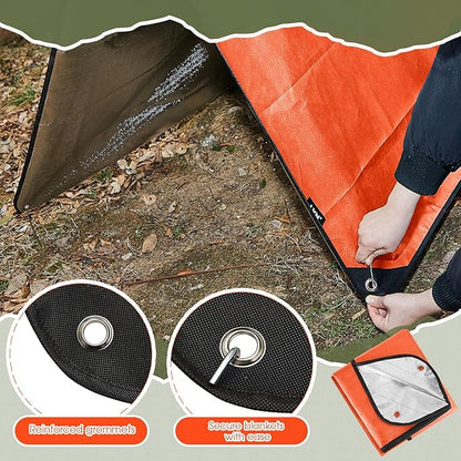 Kingdder 2 Pcs Heavy Duty Emergency Blanket for Survival 60 x 82 Inches Thermal Tarp Insulated Tent Camping Tarp Infrared Blocked Blankets for Rescue Camping Hiking(Orange)
