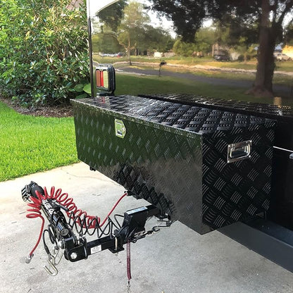48 Inch Aluminum Heavy Duty Truck Bed Tool Box Truck Car Outdoor Trailer Pickup Underbody Toolbox, RV Storage Organizer W/Lock & Keys, 5 Bar Tread, Black (48"X15"X15")