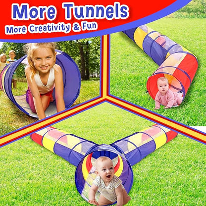 4 Pcs Multicolored Play Tunnel for Kids Crawl and Explore Tent 6ft Pop up Baby Crawl Play Tunnel with See Through Mesh Sides for Toddler Indoor Outdoor Crawling Game