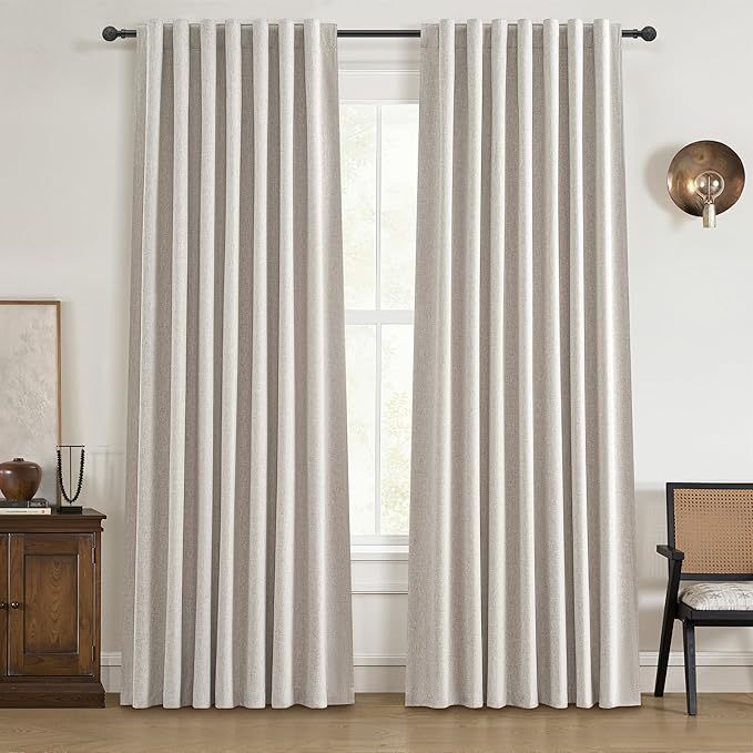 Black Out 96 Inch Long Boho Curtains 2 Panel Set, Farmhouse Curtains