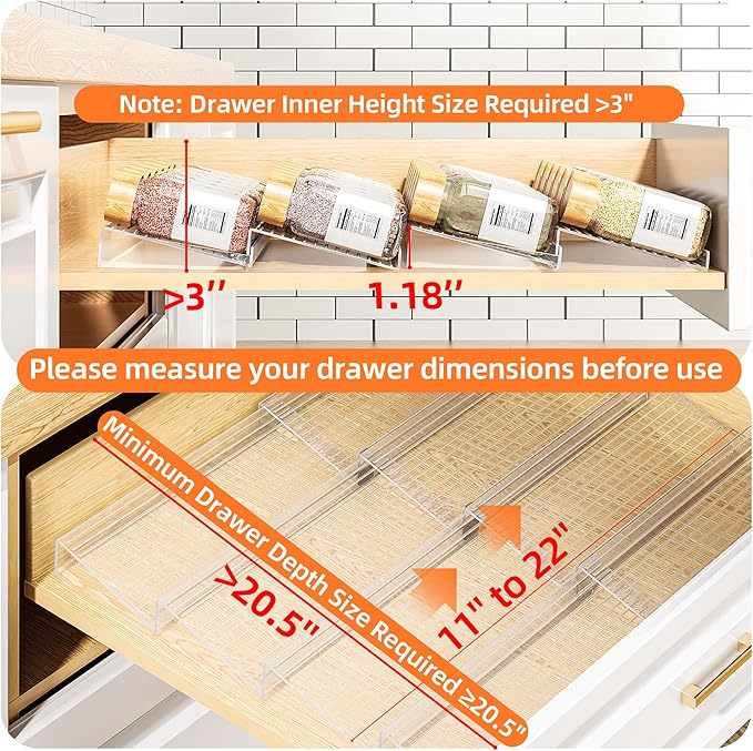 MUDEELA Clear Spice Drawer Organizer, 4 Tier- 2 Set Spice Rack