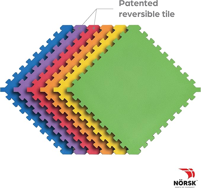 Norsk Dual-Sided Reversible 1/2" Foam Exercise Mats for Home Gym - Interlocking EVA Foam Tiles