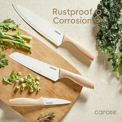 CAROTE 12PCS Knife set with Blade Guards, Granite Nonstick Ceramic Coating