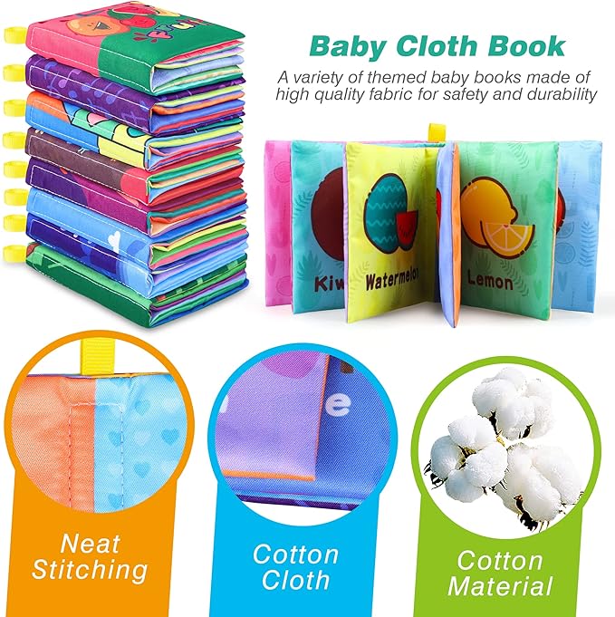 Baby Bath Books, Nontoxic Fabric Soft Baby Cloth Books, Early Education Toys, Waterproof Baby Books for Toddler, Infants Perfect Shower Toy, Kids Bath Toys Birthday Gift (Pack of 8)