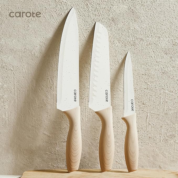 CAROTE 12PCS Knife set with Blade Guards, Granite Nonstick Ceramic Coating