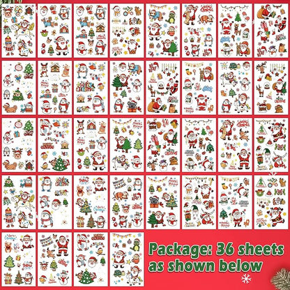 36 Sheets Christmas Temporary Tattoos, Snowman Penguin Elk Santa Tattoos for Christmas Stocking Stuffers & Gifts Party Favors for Kids, Waterproof Available for 2-3 Days, Makeup Remover Water Washable
