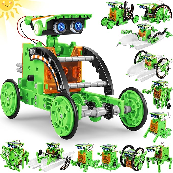 Bottleboom STEM 13-in-1 Education Solar Power Robots Toys for Boys Age 8-12, Educational Toy Science Kits for Kids Experiment Robotics Set Birthday Gifts for 8 9 10 11 12 Years Old-Green