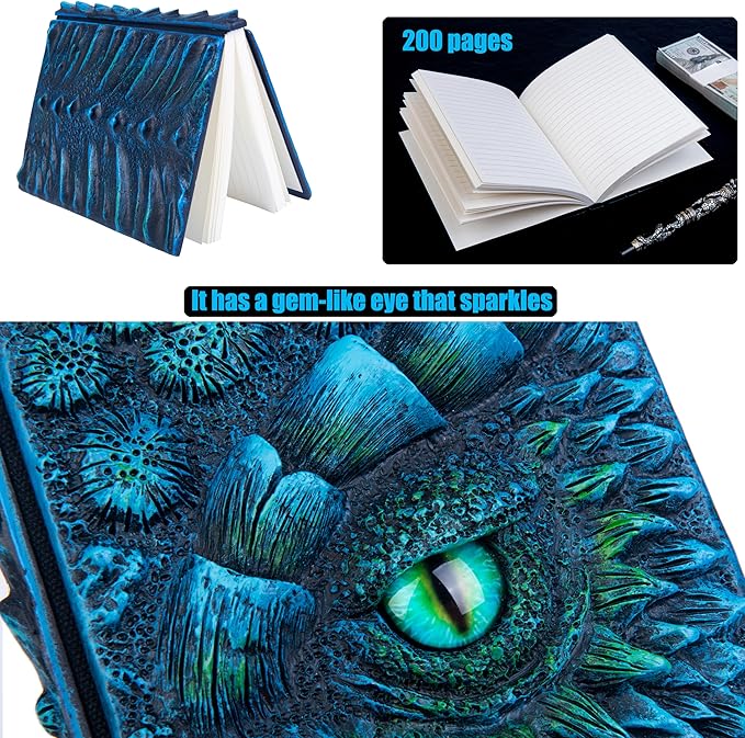 3D Dragon Eye Embossed Journal,Resin Engraving Notebook,Dnd notebook for Dragon Lovers ，Blank Paper,Hardcover Travel Notepad for Writing,Sketchbook,Collection,Gift,Decoration A4 and A5 Size (A5-Blue-Lined)