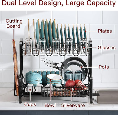 2 Tier Black Dish Drainer Drying Rack