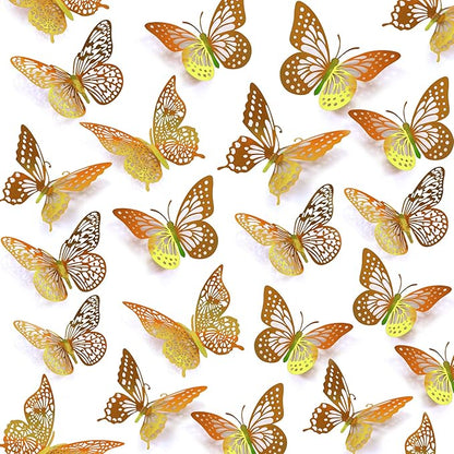 SAOROPEB 3D Butterfly Wall Decor - 48 Pcs, 4 Styles, 3 Sizes - Removable Gold Decorations for Birthday & Party Celebrations