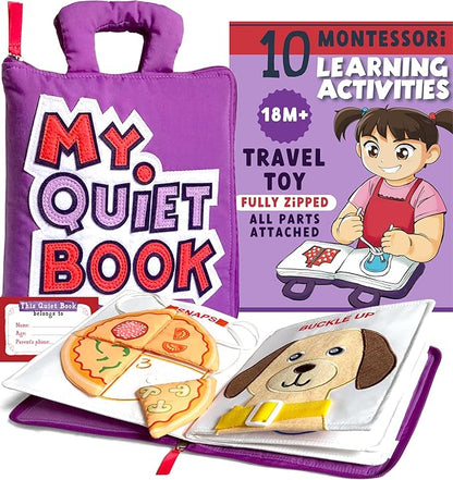My Quiet Book - Toddler Travel Essential, Car Plane Activity Books, Airplane Montessori Busy Board, Busy Book for Toddlers 1-3, Gifts for 1 2 3 4 Year Old Girl, Birthday Gifts Toys Age 2-4