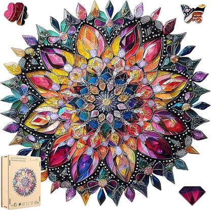 Jiroinlly Wooden Jigsaw Puzzles 500 Pcs - Diamond Mandala Wooden Puzzles for Adults, Luxurious Shaped Wood Puzzle, Beautiful Package, Best Gift for Adults and Kids, Family Game, 16.4'' x 16.7''