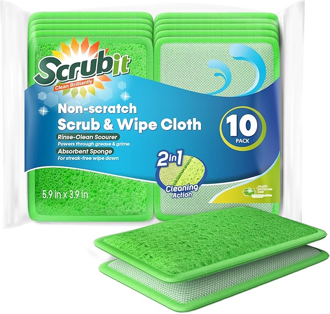 Scrub and Wipe Cleaning Pads – SCRUBIT Dual Sided Scouring Pad and Sponge