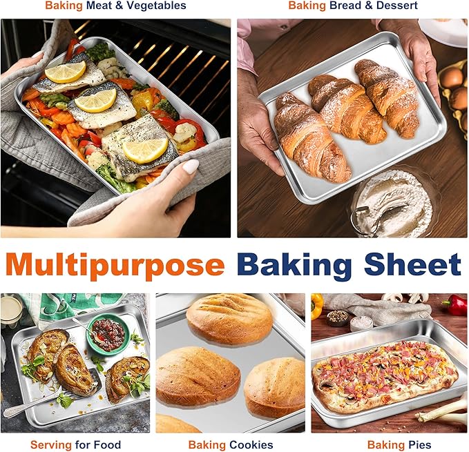 P&P CHEF 10.5 Inch Baking Cookie Sheet, Oven Pan Tray Stainless Steel Sheet Pan