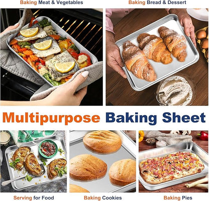 P&P CHEF 10.5 Inch Baking Cookie Sheet, Oven Pan Tray Stainless Steel Sheet Pan