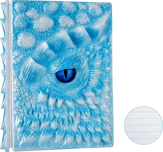 3D Dragon Eye Embossed Journal,Resin Engraving Notebook,Dnd notebook for Dragon Lovers ，Blank Paper,Hardcover Travel Notepad for Writing,Sketchbook,Collection,Gift,Decoration A4 and A5 Size (A5-Ice dragon-Lined)