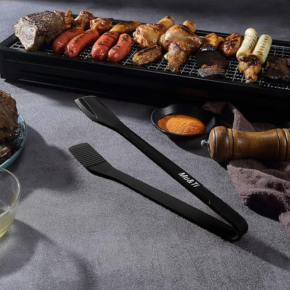 Mu&Ti Silicone Kitchen Tongs 11 Inch Spatula Silicone Toast Tongs Salad Tongs for Cooking Salad BBQ Serving Toast Grilling Locking Frying Baking Steak(Black)