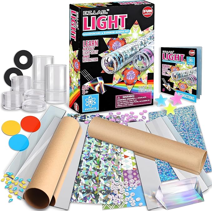 Twins Kaleidoscope Kit for Kids, FunKidz DIY Kaleidoscope Making Craft Kit with Prism Gift Optical Illusion Science Experiment Educational STEM Toy