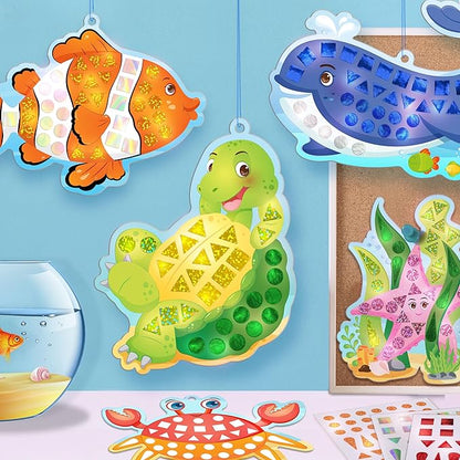 Imagimake Mirror Mosaic Ocean Theme Kids Art Set | DIY Craft Kit with Foil Stickers | Mosaic Kit for Kids | Birthday Gift for Boys and Girls Ages 3-8 | Toys for 4 Year Old Boys