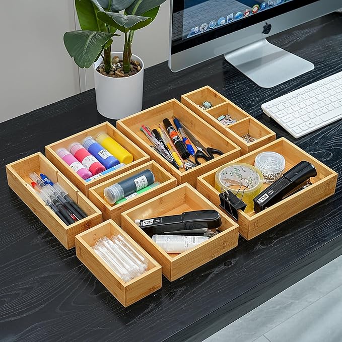 Fabsome Drawer Organizer, Small Wooden Container Tray