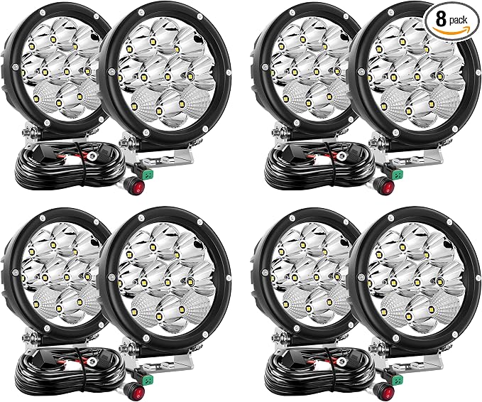 Nilight 5.7 Inch Round 50W LED Driving Light w/ 16AWG DT Connector Wiring Harness 6500LM IP68 Spot Flood Combo Work Lamp for Offroad ATV UTV SUV Motorcycle Truck Tractor Boat (Pack of 4)
