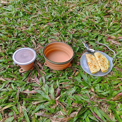 Mess Kit for Camping Silicone Collapsible Bowl Collapsible Cup and Stainless Steel Spoon for Backpacking Outdoor Hiking Traveling and Picnic