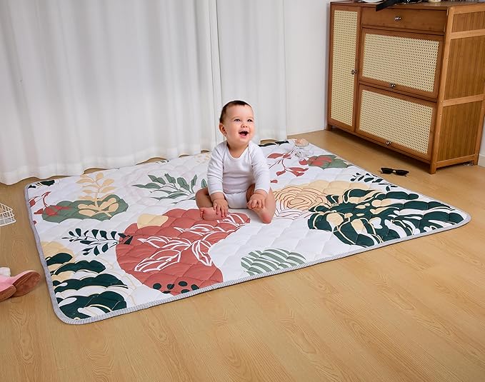 Baby Play Mat 71x59 Inch, Thickened Soft Floor Mat for Playpen, Machine Washable Foam Crawling Mat with Non-Slip Bottom for Babies and Toddlers, Foldable Padded Playmat