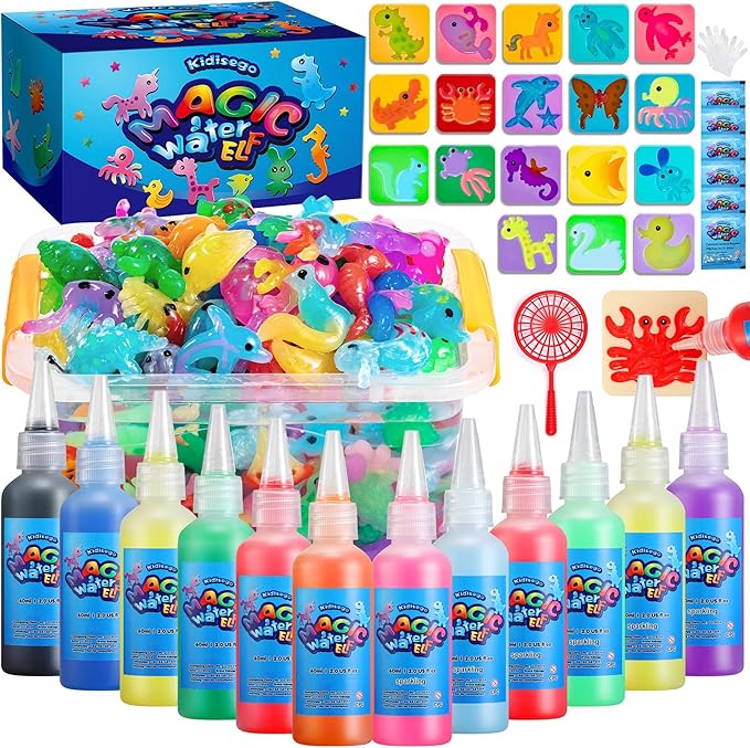 Aqua Fairy Water Gel Kit for Kids, Magic Water Elf Toy Kit with 12 Colors Magic Gel, Aqua Fairy kit with 18 Shape Molds, Crate Your Own Magic Elf Kit Water Pets Craft Kits for Kids