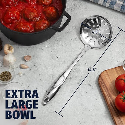 Zulay Kitchen Stainless Steel Slotted Spoon - 14.5” Large Skimmer Frying Spoon for Draining & Serving - Heat-Resistant, Rust-Proof & Dishwasher Safe Kitchen Utensil for Everyday Use
