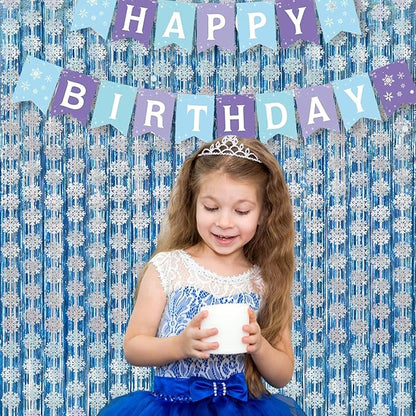 BRAVESHINE Silver Party Snowflake Backdrop - 2 Pack Hanging Foil Fringe Snow Flakes Party Streamers Curtain for Christmas Winter-Themed Frozen Birthday Baby Shower Holiday New Year Party Decorations