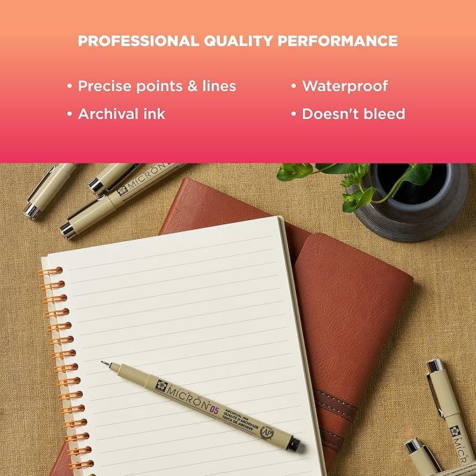 SAKURA Pigma Micron Fineliner Pens - Archival Black Ink Pens - for Writing or Drawing for Artists, Crafters & DIY Gifts Projects - Assorted Point Sizes - 8 Count