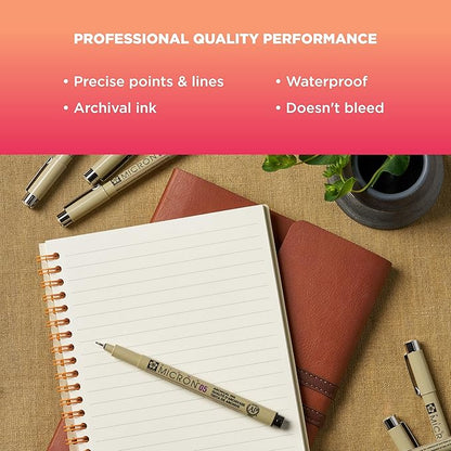 SAKURA Pigma Micron Fineliner Pens - Archival Black Ink Pens - for Writing or Drawing for Artists, Crafters & DIY Gifts Projects - Assorted Point Sizes - 8 Count